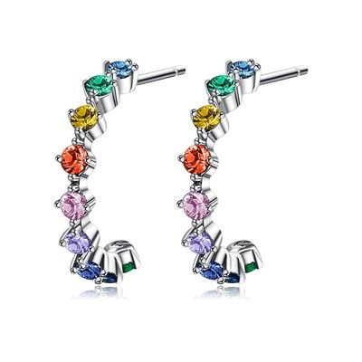 S925 0,6in 1,4g Bông tai đinh tán cầu vồng 5A Bông tai vòng bạc cỡ vừa bằng bạc Sterling