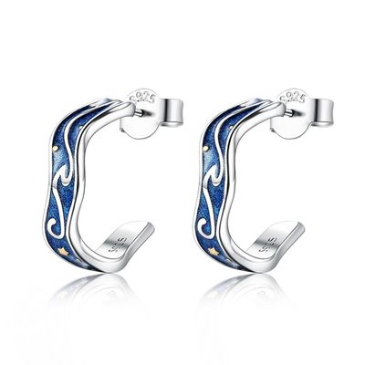 0.07oz 1.4x1.2cm Bông tai Trang sức Bạc Sterling Màu xanh Hoa tai Ngôi sao Mặt trăng hợp thời trang