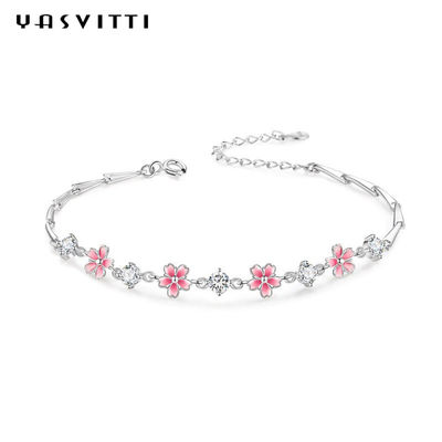 0,16oz 0,19m Vòng tay trang sức bạc Sterling S925 Vòng tay hoa anh đào Zircon
