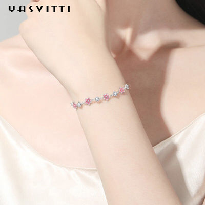 0,16oz 0,19m Vòng tay trang sức bạc Sterling S925 Vòng tay hoa anh đào Zircon