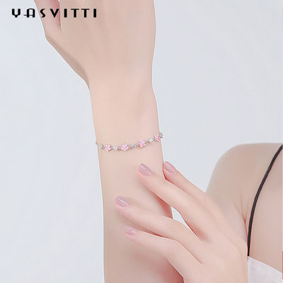 0,16oz 0,19m Vòng tay trang sức bạc Sterling S925 Vòng tay hoa anh đào Zircon