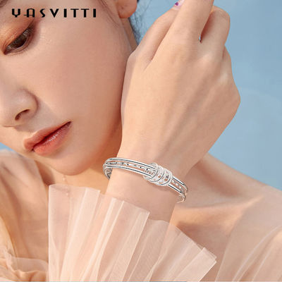 Vòng đeo tay pha lê bạc tròn 5,8cm 23g Vòng đeo tay pha lê Rhodium Boho SGS