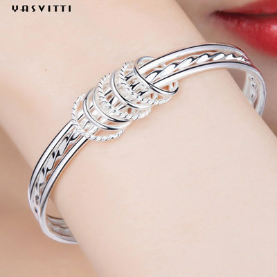 Vòng đeo tay pha lê bạc tròn 5,8cm 23g Vòng đeo tay pha lê Rhodium Boho SGS