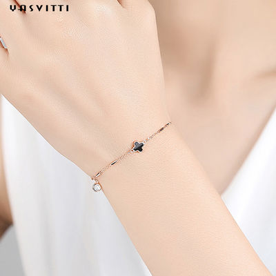 Four Leaf 7.87in 1.53g Vòng tay vỏ đen Vòng tay pha lê bạc OEM