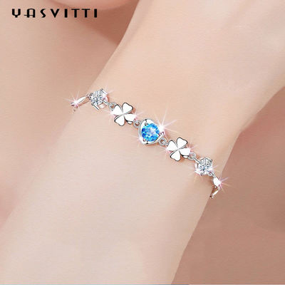 7.7in 0.15oz Vòng tay trang sức bạc Sterling SGS Vòng tay cỏ bốn lá hợp thời trang