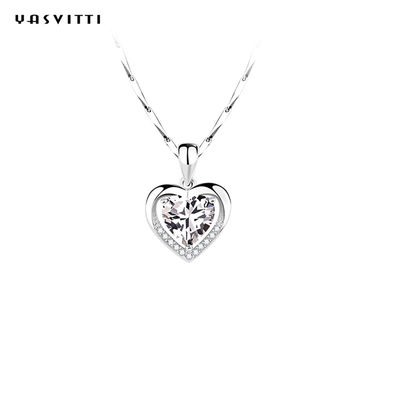 0,69ft 0,7oz Sterling Bạc Trái tim Mặt dây chuyền Vòng cổ Hôn thê Vòng cổ Zirconia khối