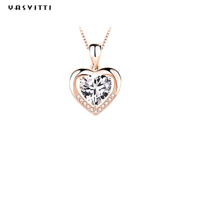 0,69ft 0,7oz Sterling Bạc Trái tim Mặt dây chuyền Vòng cổ Hôn thê Vòng cổ Zirconia khối