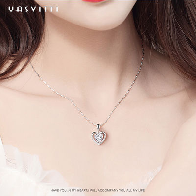 0,69ft 0,7oz Sterling Bạc Trái tim Mặt dây chuyền Vòng cổ Hôn thê Vòng cổ Zirconia khối