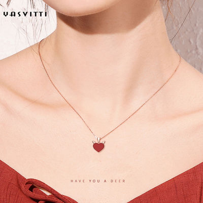 3gram 15,7in Sterling Bạc Trái tim Mặt dây chuyền Vòng cổ Thời trang Nhung hươu Trái tim Vòng cổ