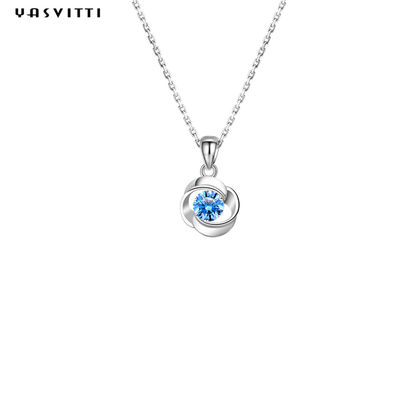 Sang trọng Hình học Sterling Bạc Vòng cổ Màu xanh Đá Topaz Mặt dây chuyền Đồ trang sức