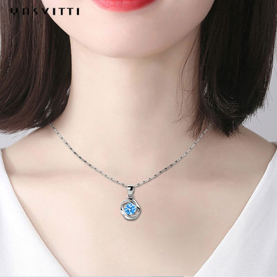 Sang trọng Hình học Sterling Bạc Vòng cổ Màu xanh Đá Topaz Mặt dây chuyền Đồ trang sức
