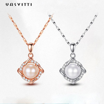 45,5 cm Giáng sinh 8g Sterling Silver Trang sức Dây chuyền 14K 28mm Ngọc trai Kim cương Vòng cổ