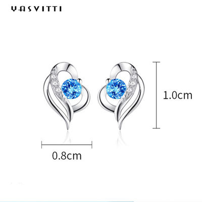 0.04oz 1x0.8cm Bông tai Sterling Bạc Trái tim SGS Bông tai Đá Xanh bạn gái