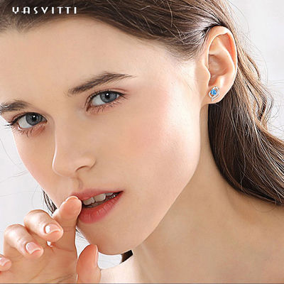 0.04oz 1x0.8cm Bông tai Sterling Bạc Trái tim SGS Bông tai Đá Xanh bạn gái