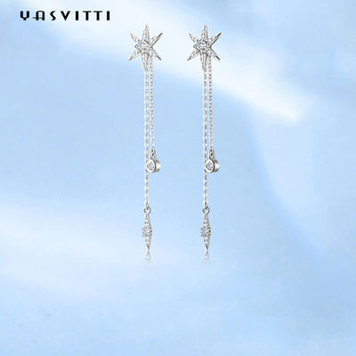 73,5mm 0,1oz Hoa tai trang sức bạc Sterling S925 Hoa tai tua kim cương sao bạc