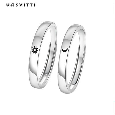 2gram 0.07oz Nhẫn Mặt Trời Và Mặt Trăng 3A Zircon Nhẫn Bạc Sterling Đơn Giản