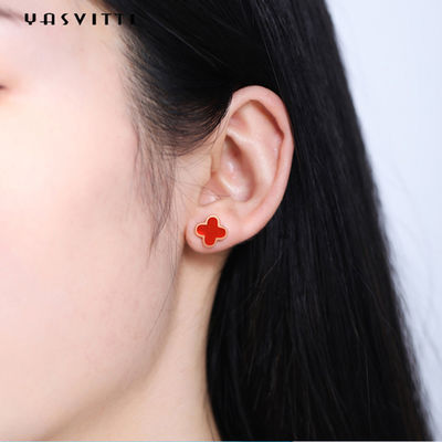0,39in 2 Gram Hoa tai cỏ ba lá đen 18k mạ Sterling bạc đinh tán không gây dị ứng