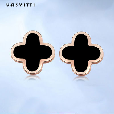 0,39in 2 Gram Hoa tai cỏ ba lá đen 18k mạ Sterling bạc đinh tán không gây dị ứng