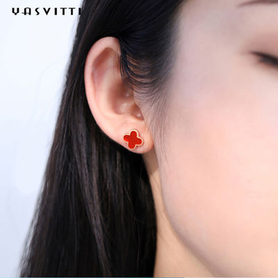 0,39in 2 Gram Hoa tai cỏ ba lá đen 18k mạ Sterling bạc đinh tán không gây dị ứng
