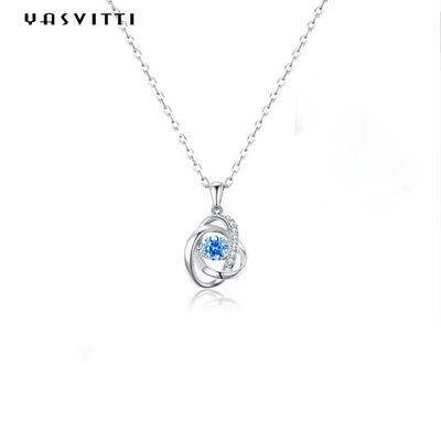Dây chuyền trang sức bạc Sterling 1,1 gam 16,76mm Vòng cổ bằng đá Sapphire 5A CZ