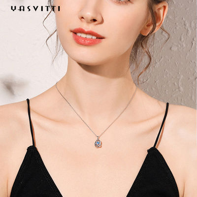 Dây chuyền trang sức bạc Sterling 1,1 gam 16,76mm Vòng cổ bằng đá Sapphire 5A CZ