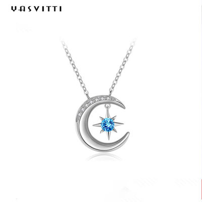 0,69ft 2g Mặt Trăng Ngôi Sao Mặt Dây Chuyền Vòng Cổ Hợp Thời Trang Topaz Vòng Cổ Trái Tim Bằng Bạc Rắn