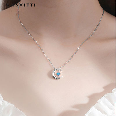 0,69ft 2g Mặt Trăng Ngôi Sao Mặt Dây Chuyền Vòng Cổ Hợp Thời Trang Topaz Vòng Cổ Trái Tim Bằng Bạc Rắn