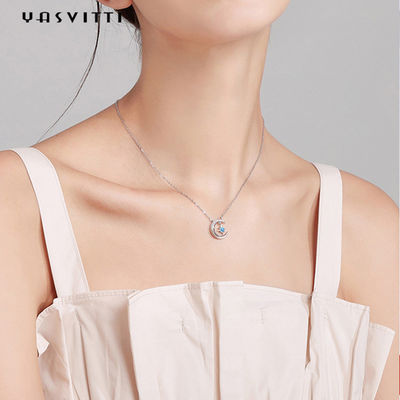 0,69ft 2g Mặt Trăng Ngôi Sao Mặt Dây Chuyền Vòng Cổ Hợp Thời Trang Topaz Vòng Cổ Trái Tim Bằng Bạc Rắn