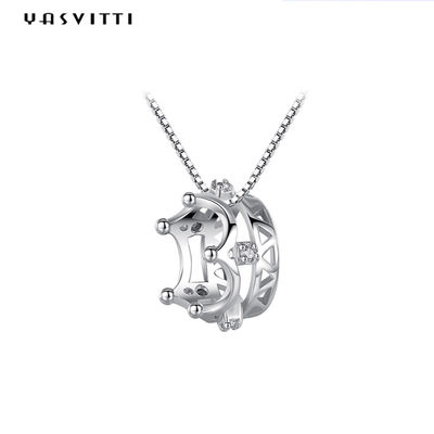6,3in 3 gam Sterling Bạc Trang sức Dây chuyền 5A Khối Zircon Vương miện Mặt dây chuyền Vòng cổ