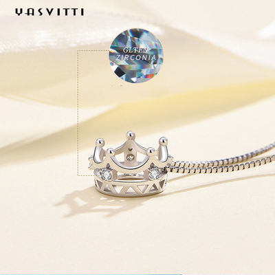 6,3in 3 gam Sterling Bạc Trang sức Dây chuyền 5A Khối Zircon Vương miện Mặt dây chuyền Vòng cổ