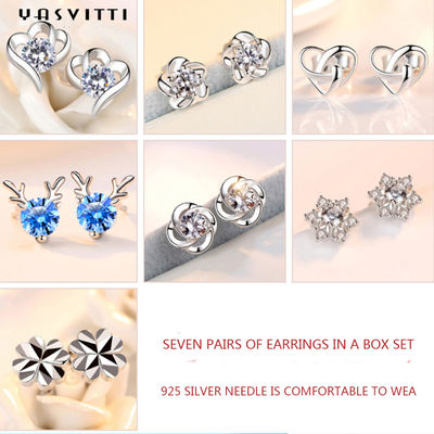 92,5% 1,5g Antler Sterling Silver Jewelry Bộ đồ trang sức bạc SGS Love Earring Set Blue Antler