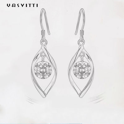 1.61 Inch 0.04oz Bông Tai Trái Tim Bạc Thật 5A Bông Tai Hình Lá Zirconia