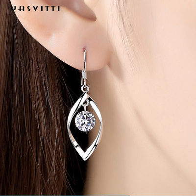 1.61 Inch 0.04oz Bông Tai Trái Tim Bạc Thật 5A Bông Tai Hình Lá Zirconia