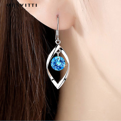 1.61 Inch 0.04oz Bông Tai Trái Tim Bạc Thật 5A Bông Tai Hình Lá Zirconia