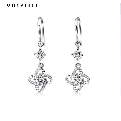 0,31x0,39in ZC Bông tai trang sức bạc Sterling Bông tai cỏ bốn lá không gây dị ứng
