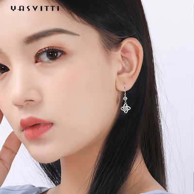0,31x0,39in ZC Bông tai trang sức bạc Sterling Bông tai cỏ bốn lá không gây dị ứng