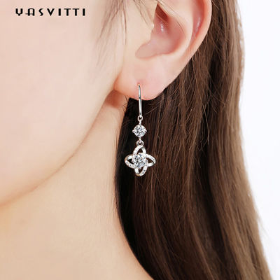 0,31x0,39in ZC Bông tai trang sức bạc Sterling Bông tai cỏ bốn lá không gây dị ứng