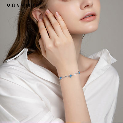 7,3in 5,2g Vòng tay trang sức bạc Sterling AAA CZ Blue Rhinestone Bracelet