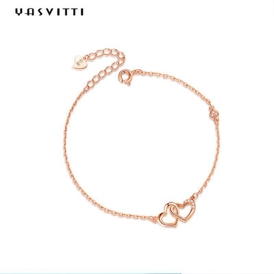 ODM 7.8in 304 SS Vòng tay trượt Bạc 18k Vàng hồng Vòng tay mở trái tim