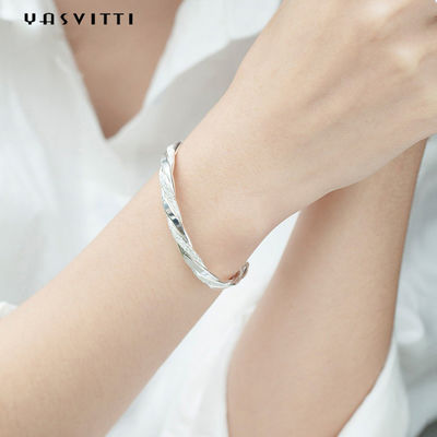 3g 13 cm Twist Cuff Bracelet Vòng tay Rhodium mạ CZ 925 Silver Lắc tay