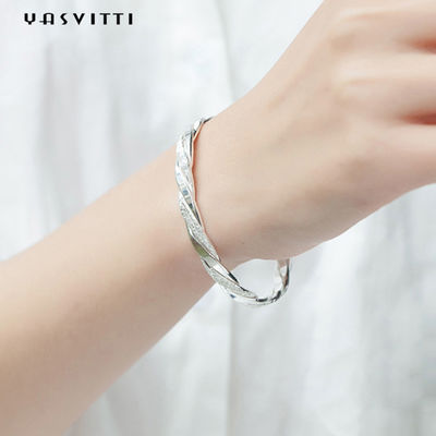 3g 13 cm Twist Cuff Bracelet Vòng tay Rhodium mạ CZ 925 Silver Lắc tay