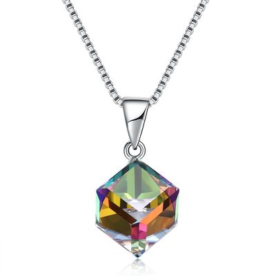 Đường Cube Mặt dây chuyền Xương đòn Người phụ nữ 925 Bạc Áo Pha lê Tình yêu Cube Vòng cổ
