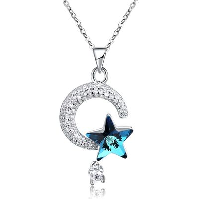 18.1in 4.2g Mặt trời và Mặt trăng Vòng cổ pha lê Ngày lễ tạ ơn 14k Vòng cổ bạc 925