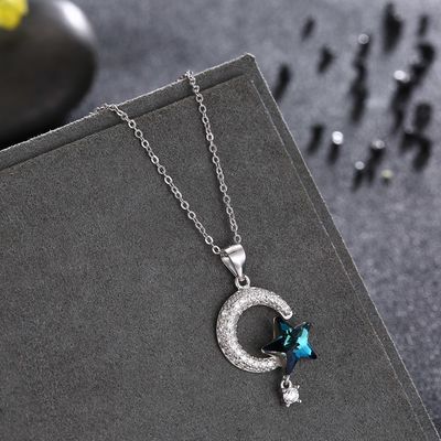 18.1in 4.2g Mặt trời và Mặt trăng Vòng cổ pha lê Ngày lễ tạ ơn 14k Vòng cổ bạc 925