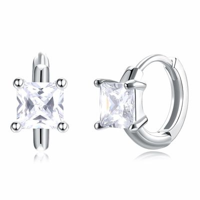 1,2 cm 316L SS Bông tai Zirconia khối vuông 3A CZ Bông tai đinh bạc Sterling