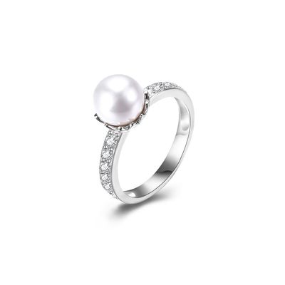 15,8mm 1,38 gam Ngọc trai hình vòng kim cương ODM Hôn thê Nhẫn bạc Sterling