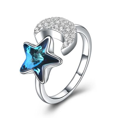 11mm 0,04oz Vòng Mặt Trăng Và Ngôi Sao 5A Vòng Zirconia khối 925 Bạc Sterling