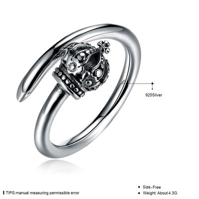 1,39g Nhẫn đính hôn hình vương miện 17,3mm Cụm ít gây dị ứng Nhẫn bạc thật