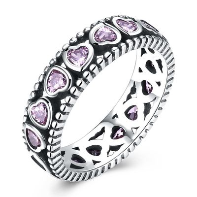 Temperamental Queen's Crown's Crown Ring Pink Heart Pave Diamond Ring S925 Nhẫn nữ nạm kim cương
