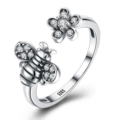 Sterling Silver 925 Vòng hoa dễ thương có thể điều chỉnh được